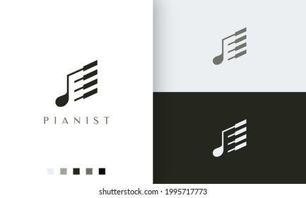 simple and modern piano player logo or icon