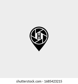 simple modern pin with capture and H logo letter inside. creative logo letter design.