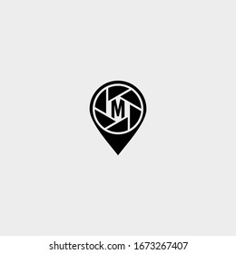 simple modern pin with capture and M logo letter inside. creative logo letter design.