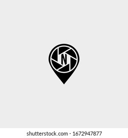 simple modern pin with capture and N logo letter inside. creative logo letter design.