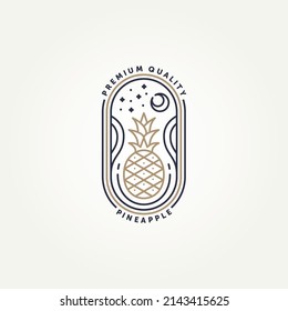 Simple Modern Pineapple Fruit Line Art Badge Logo Template Vector Illustration Design. Minimalist Pineapple Fruit With Night Sky View Abstract Style Emblem Logo Concept