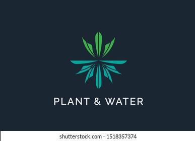 Simple modern plant with leaf, root and water logo design