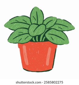 A simple and modern plant pot illustration in terracotta. Ideal for home decor, plant lovers, and botanical designs.