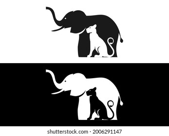Simple modern playful flat black elephant and cat vector. Business logo template. Animal icon design inspiration