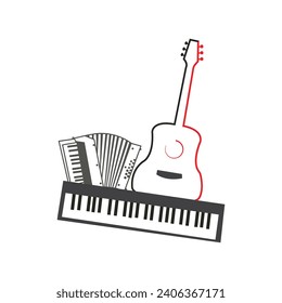 Simple, modern, playful Line Illustration for Electric Guitar, vector icon illustration isolated on a white background