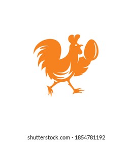 simple modern playful running chicken holding an egg vector icon