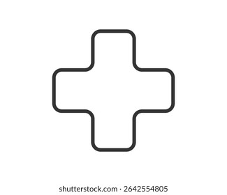 Simples, moderno ícone sinal de adição. Representa adição, assistência médica, primeiros socorros ou suporte. Gráfico limpo com bordas arredondadas, adequado para temas médicos ou tecnológicos.