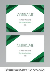 Simple modern polygonal green certificate template. Gift card and educational courses state of accomplishment. A4/A5 standard size. Vector illustration