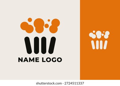 Diseño moderno simple del logotipo de las palomitas de maíz con el estilo creativo colorido para el cine, la película, el bocado, y la marca de la comida