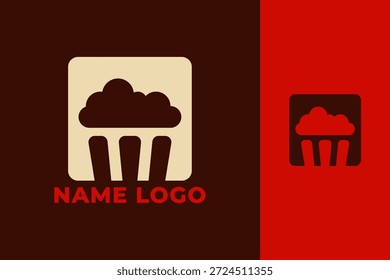 Diseño moderno simple del logotipo de las palomitas de maíz con el estilo creativo colorido para el cine, la película, el bocado, y la marca de la comida