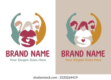 simple modern pregnancy mother support illustration vector logo design