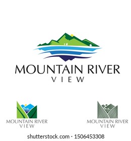 simple modern and premium, Mountain and river view logo set