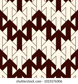 Simple modern print with interlocking arrows. Contemporary abstract background with repeated pointers. Seamless pattern with geometric figures. Creative wallaper. Minimalist digital paper. Vector art