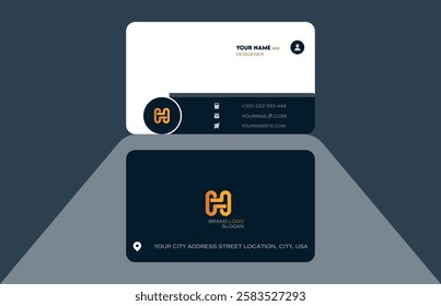 Simple modern professional business card design with H latter, white, black visiting card design, vector layout