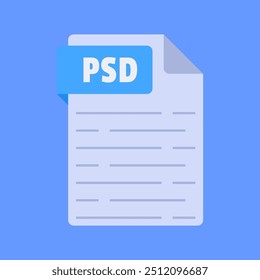 Diseño plano simple y moderno de la Ilustración vectorial de la extensión de archivo del psd aislado en fondo azul