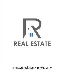 simple modern R lettering monogram with square window for real estate industry logo design template