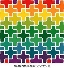 Simple modern rainbow colored repeating background with a structure of colorful crosses - vector seamless pattern