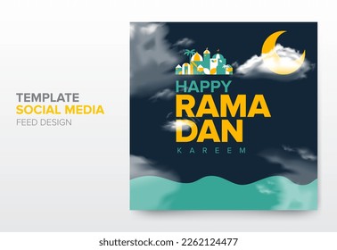 Simple modern Ramadan Kareem template for social media, feed, story, reel post design