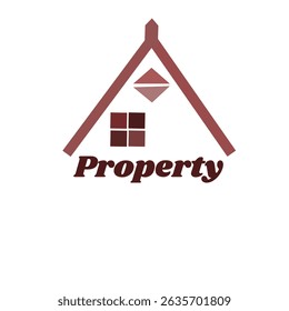 Simple and modern real estate logo featuring a house roof, window, and geometric elements in brown color. Ideal for property businesses, real estate agencies, housing developers,