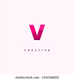 simple modern red multi colour V logo letter design concept isolated on pink background.