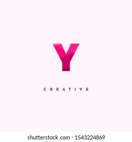 simple modern red multi colour Y logo letter design concept isolated on pink background.