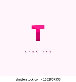 simple modern red multi colour T logo letter design concept isolated on pink background.