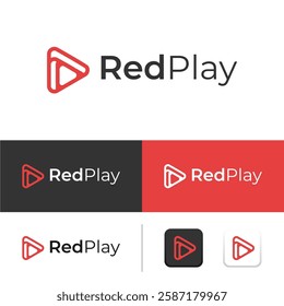 Simple Modern Red Play Button Logo Branding Template For Companies Engaged Videography, Production House, And Media Company