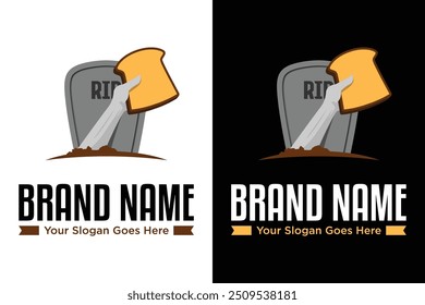 simple modern RIP death grave hand with bread logo design vector illustration