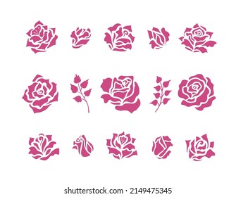 Simple modern rose flower shapes. Unique hand drawn nature, beauty, eco design elements in uniform lineart style
