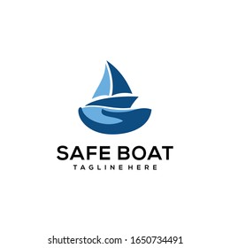 Simple modern Sailboat dhow ship with hand care sign logo design