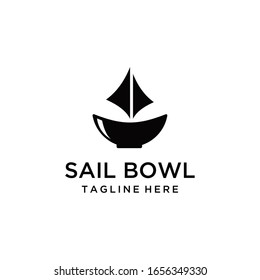 Simple modern Sailboat dhow ship with bowl line art logo design