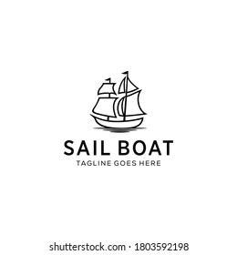 Simple modern Sailboat dhow ship transportation sea line art logo design