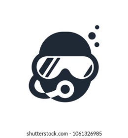 Simple and modern scuba diving logo. Head silhouette with diving mask and breathing pipe. Vector icon.