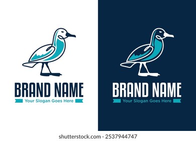 simple modern Seagull line sea bird illustration logo design