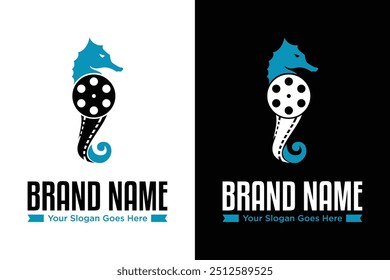 simple modern seahorse film movie maker vector illustration logo design