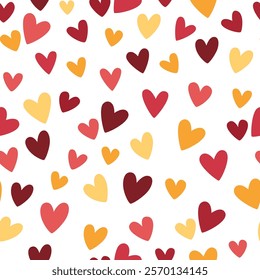 Simple modern seamless hearts pattern. Hand drawn hearts in warm colors. Background for Valentine s day, cute, romantic and other designs.