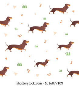 Simple modern Seamless pattern with dog and graass.  Cartoon pattern. The template for the cover fabric, books. Modern design for the fabric.