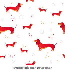 Simple modern Seamless pattern with red dog and and heart.  Cartoon pattern. The template for the cover fabric, books. Modern design for the fabric.