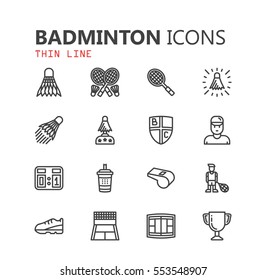 Simple modern set of badminton icons. Premium symbol collection. Vector illustration. Simple pictogram pack.