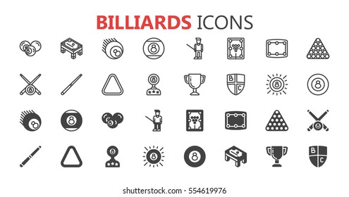 Simple modern set of billiards icons. Premium symbol collection. Vector illustration. Simple pictogram pack.