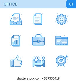 Simple Modern Set of Business Blue Color Line Icons. Business Meeting, Office document, Agreement, Settings, Bar Chart Report, Target, Success, Portfolio, Folder. Vector flat illustration