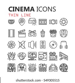 Simple modern set of cinema, film and movie icons. Premium symbol collection. Vector illustration. Simple pictogram pack.