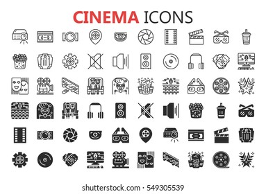 Simple modern set of cinema, film and movie icons. Premium symbol collection. Vector illustration. Simple pictogram pack.