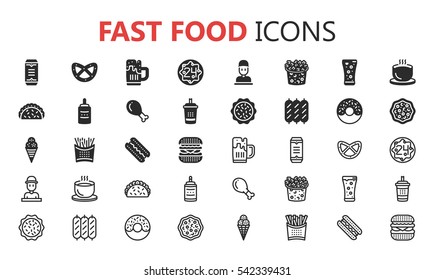 Simple modern set of fast food icons. Premium symbol collection. Vector illustration. Simple pictogram pack.