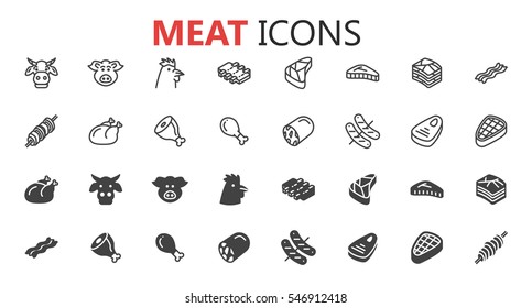 Simple modern set of meat icons. Premium symbol collection. Vector illustration. Simple pictogram pack.
