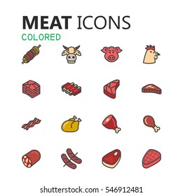 Simple modern set of meat icons. Premium symbol collection. Vector illustration. Simple pictogram pack.
