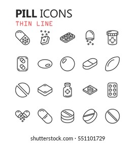Simple modern set of pills and tablets icons. Premium symbol collection. Vector illustration. Simple pictogram pack.
