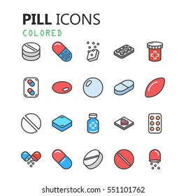 Simple modern set of pills and tablets icons. Premium symbol collection. Vector illustration. Simple pictogram pack.
