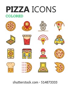 Simple modern set of pizza colored icons. Premium symbol collection. Vector illustration. Simple pictogram pack.