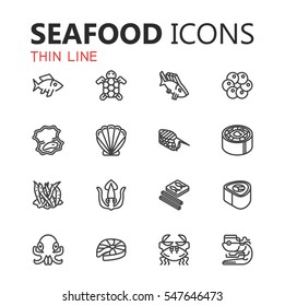 Simple modern set of seafood icons. Premium symbol collection. Vector illustration. Simple pictogram pack.